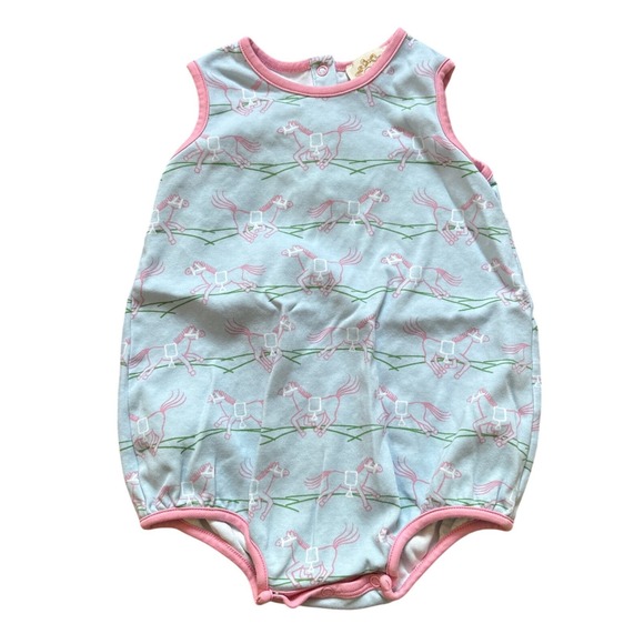 The Beaufort Bonnet Company Other - The Beaufort Bonnet Company Bubble Romper Kids Blue Horse Print SIZE 3T